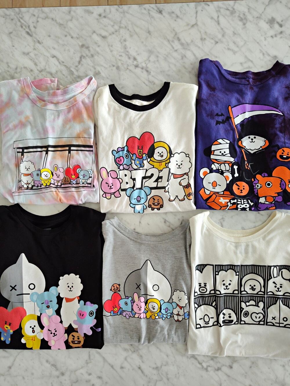 BTS BT21 Graphic Print Crew Neck Short Sleeve TShirt Size L Multicolor Lot of 6